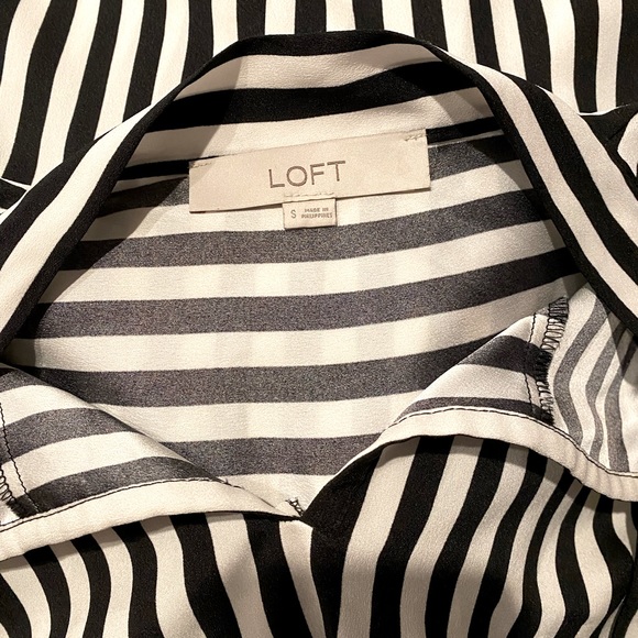 LOFT - Black & White Striped Long-SleeveShirt-Dress/Bow Tied at Neck - EUC - S - Picture 7 of 14